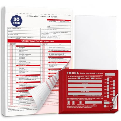 Vehicle Inspection Kit – 30 Annual Report Forms & 30 Red Labels for Fleet Records