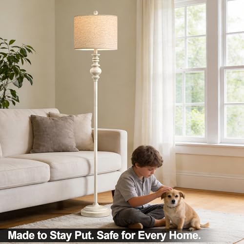 BOBOMOMO Antique White Farmhouse Floor Lamp 64.25" Tall Rustic Standing Light for Living Room & Bedroom