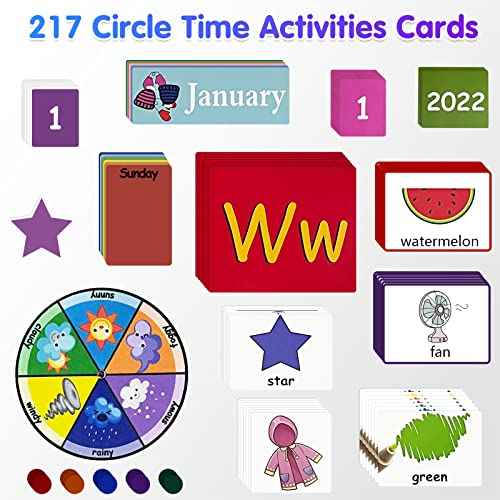 Auchq Circle Time Learning Center Pocket Chart, Heavy-Duty Kids Calendar for Classroom, Educational Pocket Chart Learning Calendar Weather Letter Counting Rhyme Color Shape (Blue)