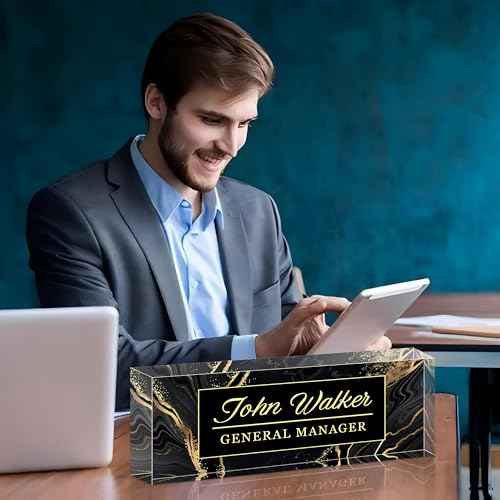Ship Next Day Personalized Name Plate for Desk, Custom Acrylic Desk Name Sign, Office Appreciation Gifts for Women Men Coworkers Boss Teacher Employee (Black Marble)