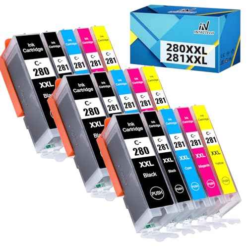 PGI-280 XXL CLI-281 XXL Compatible Ink Cartridges Replacement for Canon 280 281 Work with Pixma TR8620a TR8620 TS702a TS9520 TS9521C TR8520 TS6220 TS6320 TS8220 (15-Pack, PGBK/BK/C/M/Y)