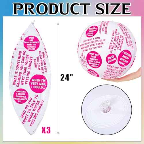 3 Pcs Coping Skills Balls 24 Inch Social Conversation Skill Development Breaking The Ice Anger Management Ball for Adult Fun Group Therapy Tool Games Activity