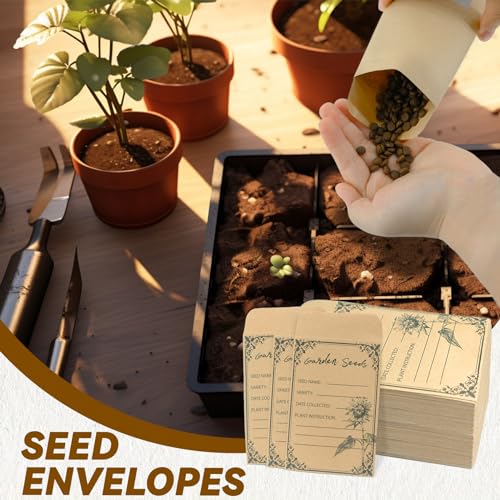 Seed Saving Envelopes 100 Pack with Clear Window, 4.72 x 3.15 Inch Kraft Storage Bags