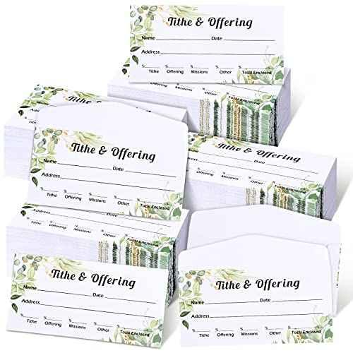 Outus 600 Pcs Church Offering Envelopes Tithe and Offering Donations Pack Cash Tithing Envelopes for Christian Religious Occasions Supplies(Green Leaf Style)