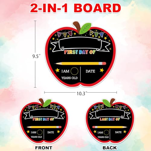 JUESMOS Black First & Last Day of School Chalkboard Sign with Liquid Chalk Markers - Double-Sided Reusable Classroom Photo Prop
