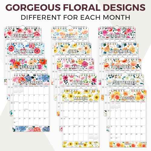 CRANBURY Small Wall Calendar 2025-2026, 5.5x8.5 (Floral), Mini Monthly Hanging Calendar for Bulletin Board, or Notepad Desk Planner, 14 Months Nov 2025-Dec 2026, Includes Stickers
