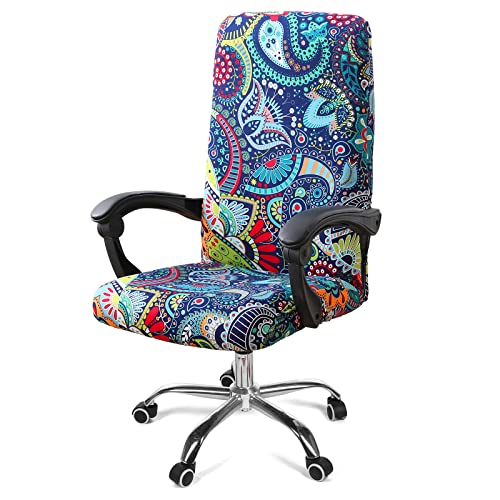 Smiry Stretch Printed Computer Office Chair Covers, Soft Fit Universal Desk Rotating Chair Slipcovers, Removable Washable Anti-Dust Spandex Chair Protector Cover with Zipper, Blue Green