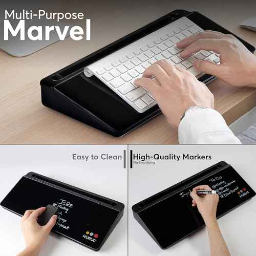 Small Glass Desktop Whiteboard with Storage,15.3"x7.08"x2.16" inch Desktop Dry Erase Board with Markers & Duster, Desk White Board Buddy Organizer for Home, Office, School (Black)