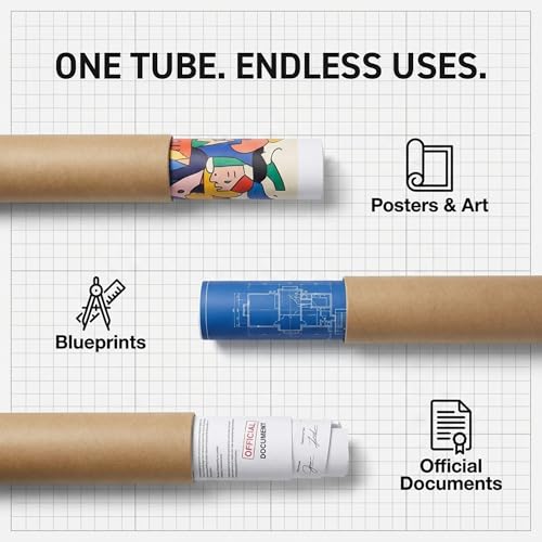 10 Pack 3x26 Inch Kraft Mailing Tubes with End Caps - Lightweight & Durable