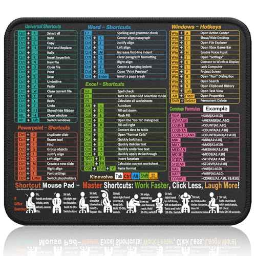Mouse Pad for Excel/Word/PowerPoint/Windows Shortcuts ? Small Excel Cheat Sheet Desk Pad ? 11.8"x9.8" Portable Computer Mousepad ? Gaming, Office, Waterproof, Non-Slip, Stitched Edges