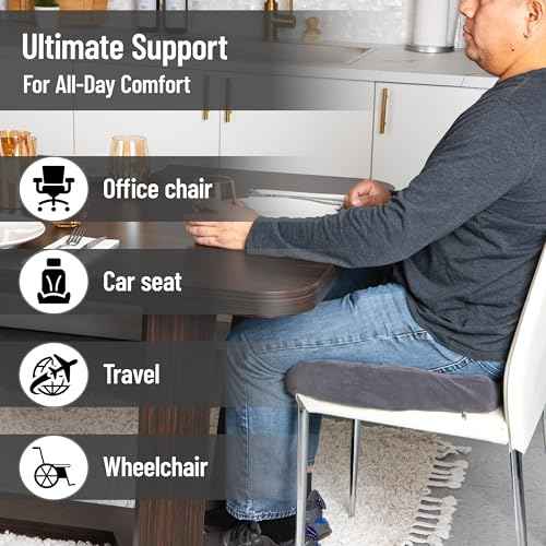 Mind Reader Air-Cloud Memory Foam Seat Cushion, Ergonomic Support for Lower Back, Coccyx, and Hip Pain Relief, Promotes Better Posture, Washable Cover, Gray