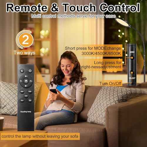 LED Floor Lamp, Living Room Lamps, 3 Color Temperatures Bright Modern Tall Lamp, Adjustable Gooseneck Standing Lamp with Remote & Touch Control,Floor Lamp for Living Room, Bedroom, Office