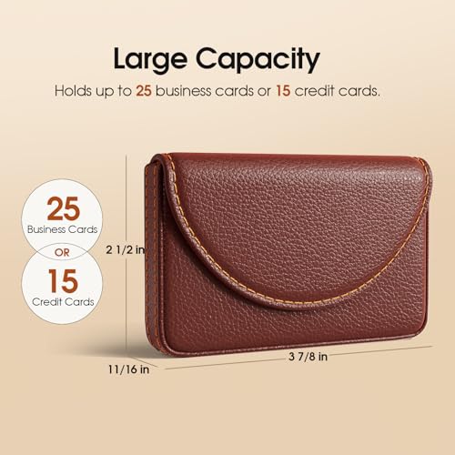 MaxGear Coffee Business Card Holder Case with Magnetic Closure - PU Leather, Durable & Compact