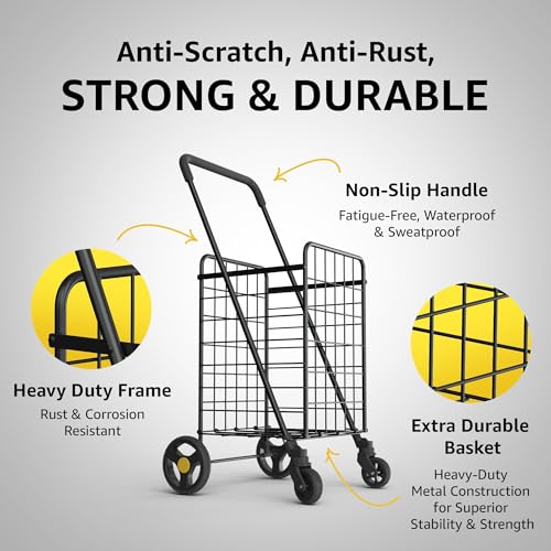 Our Modern Space Black Foldable Lightweight Shopping Cart with 360° Swivel Wheels