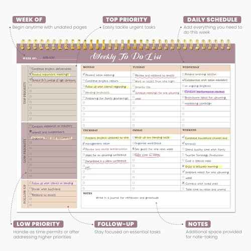 Weekly To Do List Notepad with 52 Undated Sheets£¨8.5"¡¿11"£©- Undated Weekly Planner Notepad for Office Desk Accessories and Supplies - Midnight Lilac