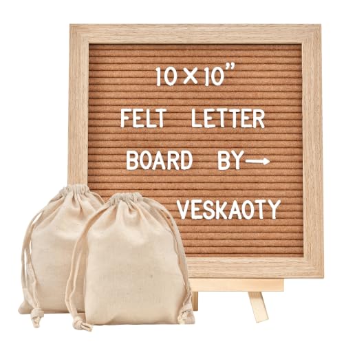Veskaoty Felt Letter Board 10x10 Inch with 541 Letters & Stand - Brown