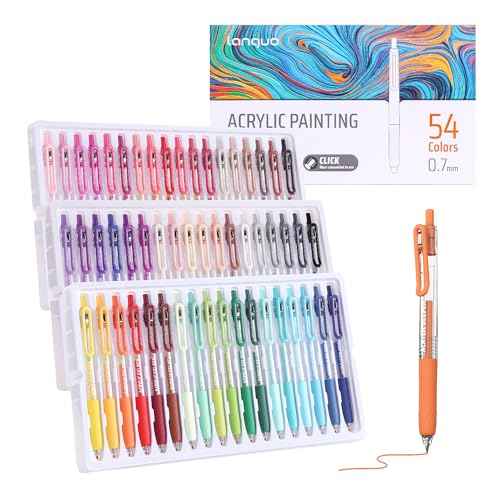 Acrylic Gel Pens for Coloring, 54 Colors Click Acrylic Paint Pens Set with 0.7mm Tip for Adult Coloring, Colored Gel Pens for Black Paper, Rock, Glass, Fabric, DIY and Art Crafts Supplies