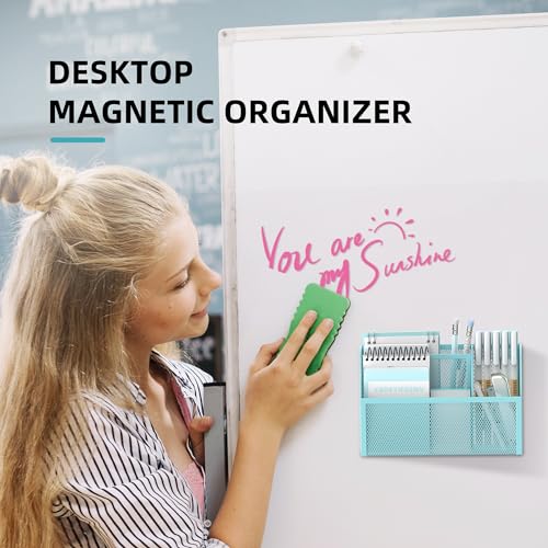 DALTACK Blue 3-Grid Magnetic Pencil Holder - Strong Magnet Locker Organizer