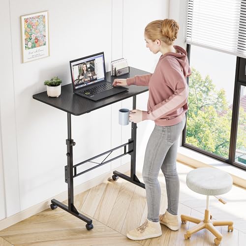HOMIDEC Standing Desk, 32 Inch Portable Small Desk Adjustable Height, Rolling Home Office Desks with Wheels, Sit Stand Desk for Bedroom Walking Pad Home Office Small Space, Black