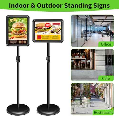 2Packs Adjustable Pedestal Sign Holder Stand 8.5''x11'', Floor Standing Poster Sign Stand for Vertical/Horizontal View Sign stand,Outdoor/Indoor Standing Sign Holders(Black, Round)