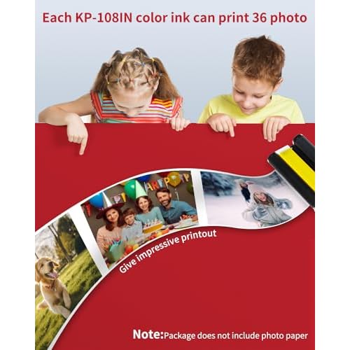 Selphy CP1300 CP1500 Ink Cassette Compatible with Canon Selphy KP-108IN Color Ink Cartridges KP108 for CP1200 CP1000 CP910 CP900 CP760 CP740 Wireless Compact Photo Printer 4 x 6 inch, 4-Pack, No Paper