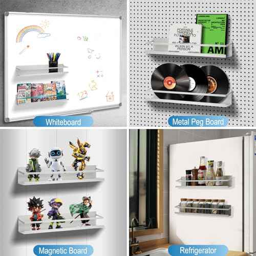 Metal Magnetic Book Shelf for Whiteboard, Metal Magnetic Bookshelf, Book Display Shelf for Teacher Kids Classroom Office (White)