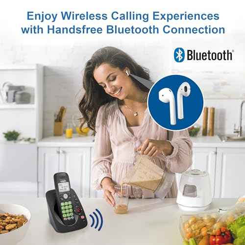 [New] VTech VG134-11 DECT 6.0 Cordless Home Phone with Bluetooth Connection, Digital Answering Machine, Backlit Display,Full Duplex Speakerphone, Caller ID/Call Waiting,1000 ft Range (Black)