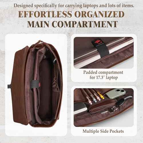 RAINSMORE Messenger Bag for Men 17 Inch Laptop Briefcase PU Leather Large Satchel Computer Shoulder Bag for Work Office