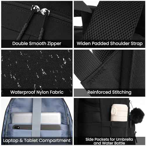 YAMTION Black School Backpack Set for Women,High School Bookbag for Girls Middle School Bags for Kids with Charger Ports for College Work