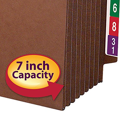 Smead End Tab TUFF¢ç File Pocket, Reinforced Straight-Cut Tab, 7" Expansion, Tyvek¢ç Gusset, Extra Wide Letter Size, Redrope, 5 per Box (73795)