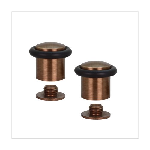Pack of 2 EVI Door Stoppers | Leather Brass Floor Door Stop - Screw Fastening - Protector Rubber - 0.95 x 1.18 Inch Door Stop