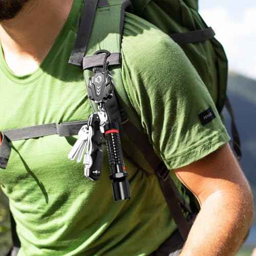 2Pack Heavy Duty Retractable Keychain, Tactical ID Badge Holder Reel Carabiner Clip with Magnetic Closure for Men, Unbreakable Sandwich Construction with 31" Dyneema Cord, Bearing 25oz