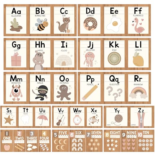 Boho Neutral Alphabet & Number Classroom Wall Decor Set - Educational Posters