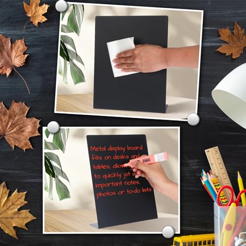 Fainne Magnetic Bulletin Board with Easel Stand Mini Black Magnet Metal Tabletop Memo Display Board for Back to School Menu Table Home Kitchen Office Supplies(11 x 8.5 Inches,4 Pcs)