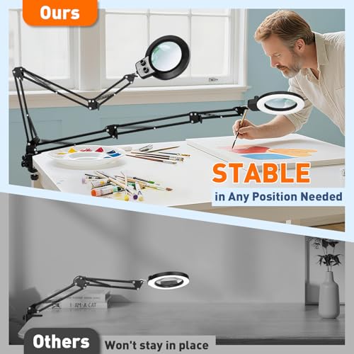 KIRKAS 12X Magnifying Glass with Light & 35 Inch Clamp Stand, Extra-Long Arm