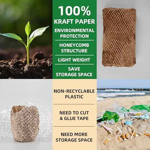 Honeycomb Packing Paper 15"x400' Roll with Fragile & Labeling Stickers, Gloves - Bubble Wrap for Moving,Products & Gifts Wrapping Paper, Recyclable & Biodegradable Cushioning Packing Material