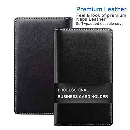 Sooez Leather Professional Business Card Book Holder Organizer, 240 Capacity Credit Card Booklet, PU Name Cards Holder Storage File for Men Women, 7.7 x 4.5 Inch, Black