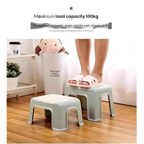 Plastic Step Stool for Kids and Adults - Heavy-Duty ABS Shower Stools & Bath Stool with Anti-Slip Base, Compact Foot Stool for Bathroom, Home, Office, 2-Pack