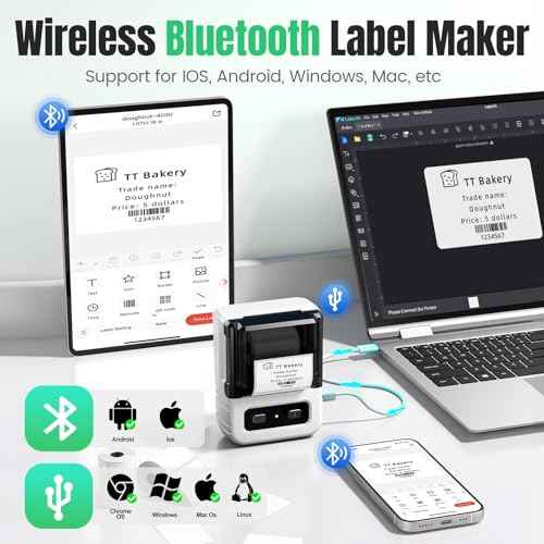 Itari Label Maker Machine with Tapes, M102 Bluetooth Sticker Maker, Portable Barcode Label Printer for Small Business, Address, Logo, Jar Price, Inkless Thermal Printer for Office, Home, White