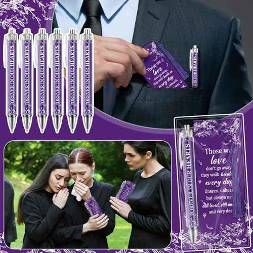 60 Set Memorial Funeral Favors for Guests Funeral Favors for a Memorial Service Ballpoint Pens and Poem Prayer Bookmarks Celebration of Life Condolence Bereavement Gift(Purple White)