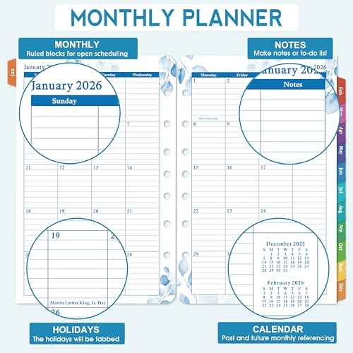 2026 Planner Refills ? January 2026 - December 2026, 2026 Planner Refills, Two Pages Per Day Daily £¦ Monthly, 8.38" x 5.51", Ring-Bound with Tabs