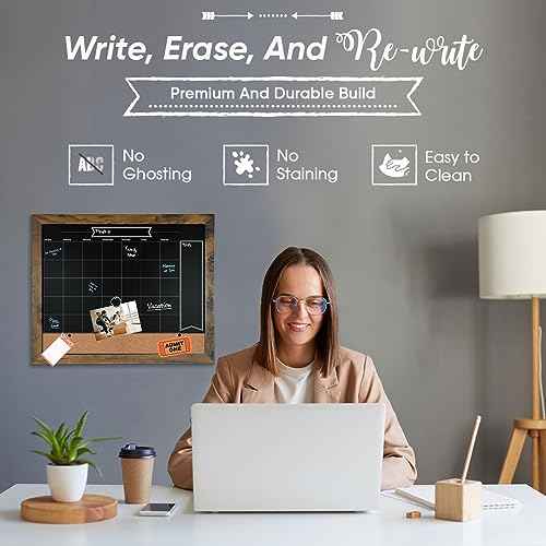 Loddie Doddie Chalk Board Calendar for Wall & Bulletin Combo - 18 x 24-Inch Rustic Frame - Writable Chalk Calendar Surface, Magnets & Push Pins - Menu Board for Kitchen