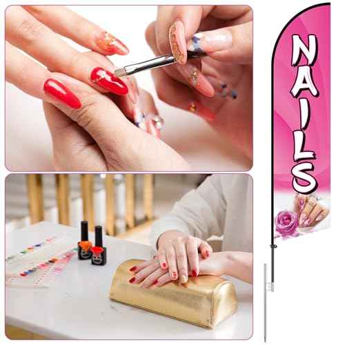 Nails Feather Flag 11 Ft Advertising Swooper Flag Banner with Flag Pole and Ground Stake Windless Shop Sign for Retail Store Outdoor Business