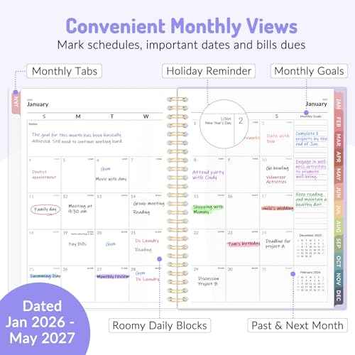 Forvencer Planner 2026-2027, 17 Month Weekly and Monthly Calendar Planner, Jan 2026 -May 2027, 6.3" x 8.4", Daily Agenda Book with Tabs, College Organizer Notebook, School Supplies for Student Teacher Classroom, A5, Purple