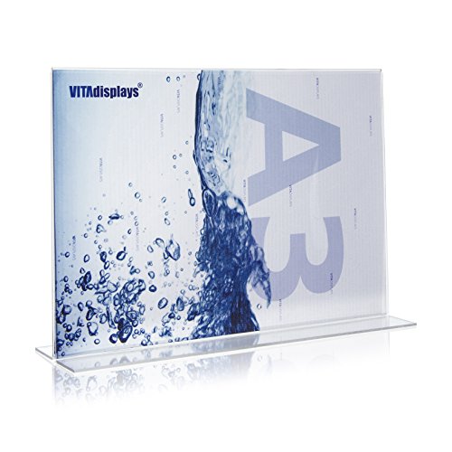 VITAdisplays Transparent DIN A3 Landscape Plexiglas Advertising Stand/T-Stand