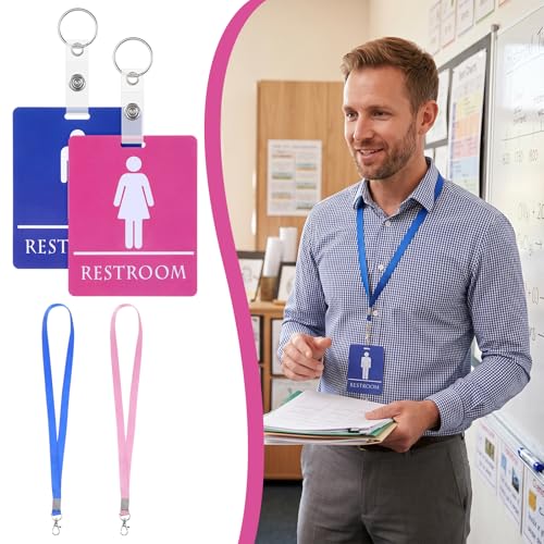 Classroom Bathroom Passes Set with Key Holders & Buckles - 4 Pack