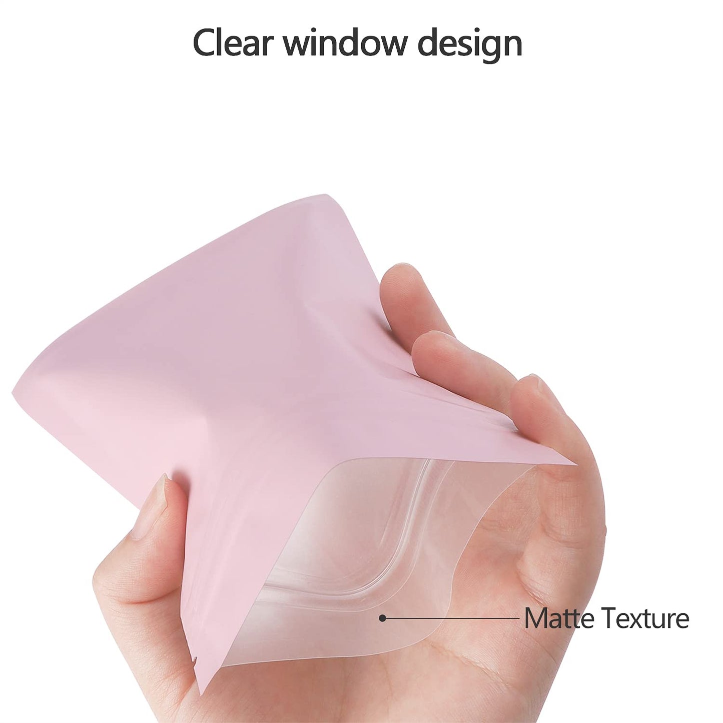 Smell Proof Bags 100 Pack 3 x 4 Inch Resealable Mylar Bags Foil Pouch Flat Bag with Clear Window Pink