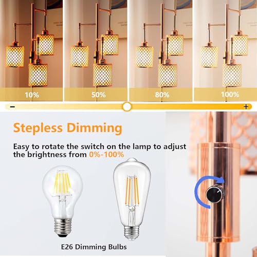 Industrial Floor Lamp,Dimmable Floor Lamp,Gold Tree Lamp Standing Lamp Tall Pole Lamps with 3 Elegant lampshades for Living Room Bedroom Office, Indoor