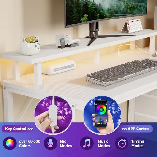 White 52-Inch Reversible Gaming Computer Desk with Drawers & Power Outlet