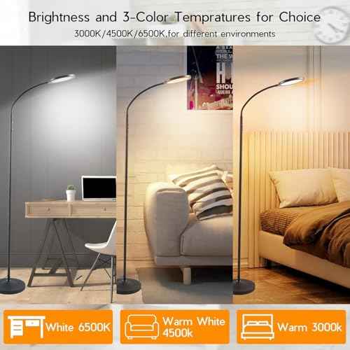 Tenmiro Dimmable Floor Lamp,Super Bright Modern LED Lamps Custom Color Temperature Standing Lamp with Remote Push Button Control,Adjustable Gooseneck Reading Floor Lamp for Living Room Bedroom Office